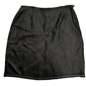 J. Crew Black 100% Silk Beaded High Waist Mid Length Lined Skirt‎ Size 14